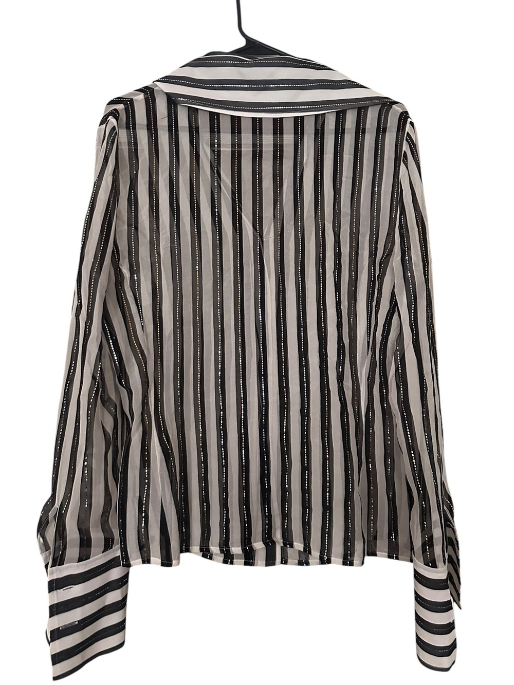 St. John Black & White Sheer Silk Striped Button-Down Blouse Size 10 📦 - Picture 2 of 8